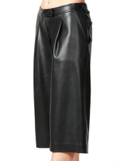 BERMUDA DONNA ALPHA STUDIO NERO IN ECOPELLE A VITA ALTA CON PENCES DAVANTI