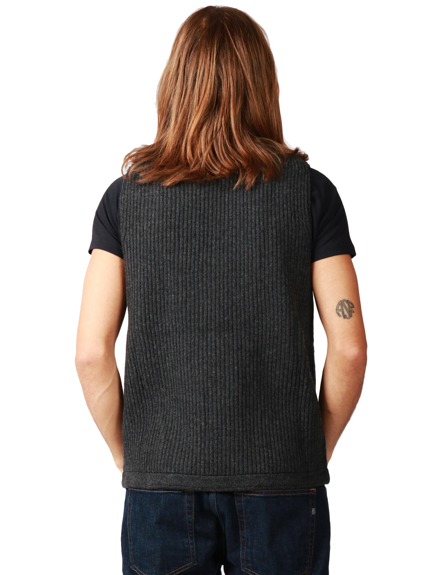 GILET UOMO ALPHA STUDIO ANTRACITE A COLLO ALTO IN LANA E CASHMERE CON LAVORAZIONE A COSTE