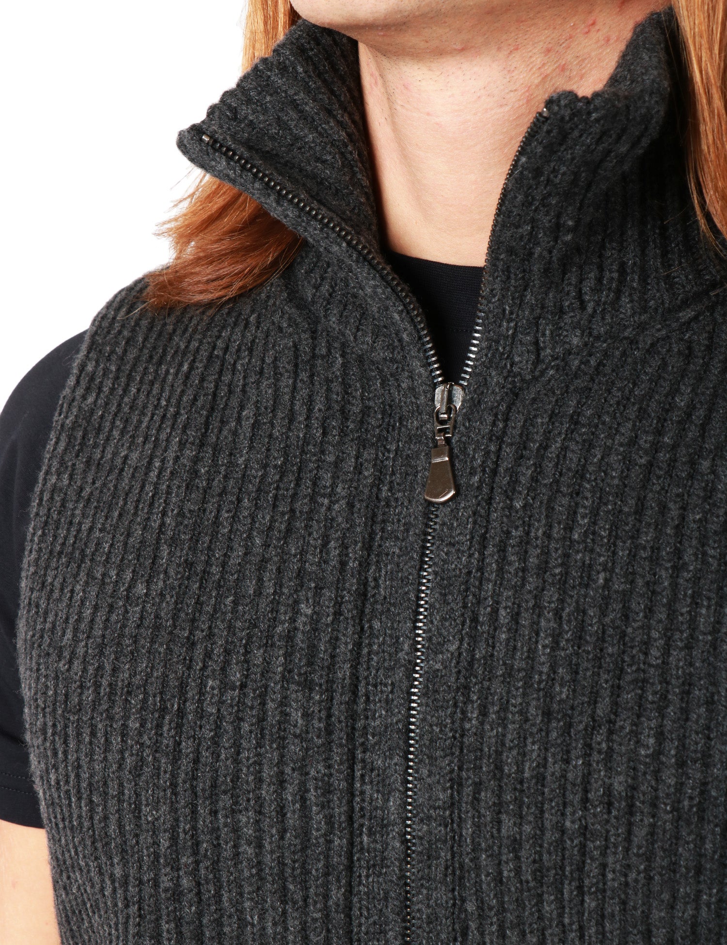 GILET UOMO ALPHA STUDIO ANTRACITE A COLLO ALTO IN LANA E CASHMERE CON LAVORAZIONE A COSTE