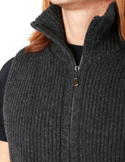 GILET UOMO ALPHA STUDIO ANTRACITE A COLLO ALTO IN LANA E CASHMERE CON LAVORAZIONE A COSTE
