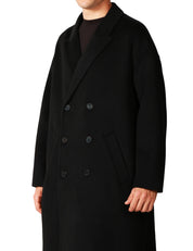 CAPPOTTO UOMO AMARANTO NERO DOPPIOPETTO IN LANA A LUNGHEZZA MEDIA