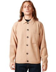 CARDIGAN UOMO AMARANTO BEIGE IN MAGLIA DI LANA A COSTE CON COLLETTO E BOTTONI