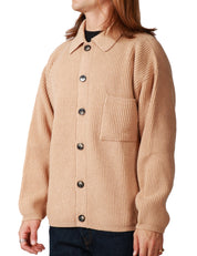 CARDIGAN UOMO AMARANTO BEIGE IN MAGLIA DI LANA A COSTE CON COLLETTO E BOTTONI