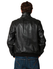 BOMBER UOMO BLUSOTTO NERO 100% PELLE CON TASCHE DAVANTI