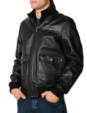 BOMBER UOMO BLUSOTTO NERO 100% PELLE CON TASCHE DAVANTI