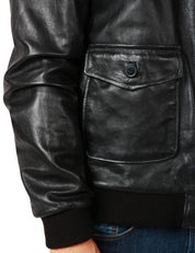 BOMBER UOMO BLUSOTTO NERO 100% PELLE CON TASCHE DAVANTI