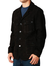 GIUBBOTTO GIACCA UOMO BLUSOTTO NARA IN PELLE SCAMOSCIATA CON COLLO REVER E 4 TASCHE APPLICATE DAVANTI