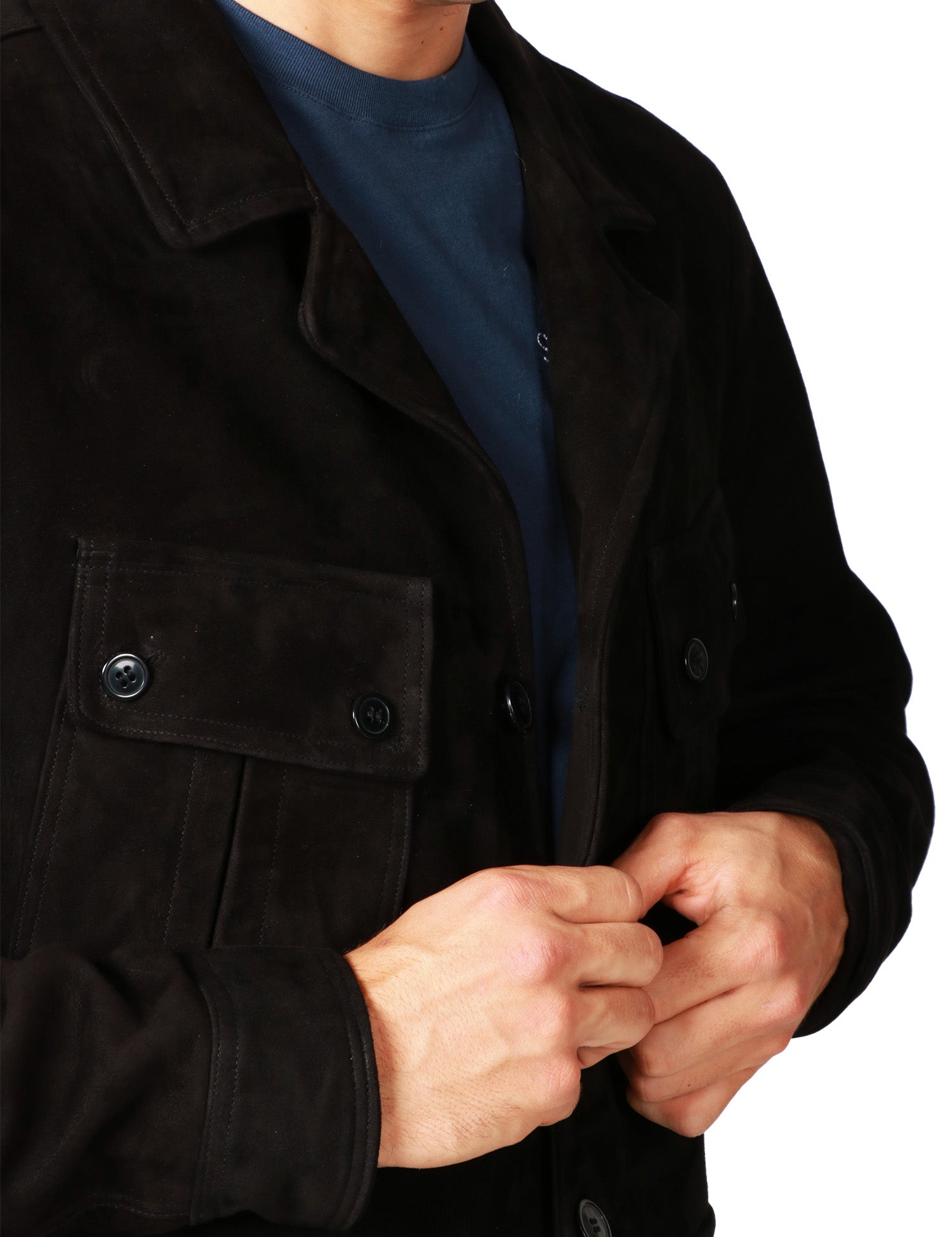 GIUBBOTTO GIACCA UOMO BLUSOTTO NARA IN PELLE SCAMOSCIATA CON COLLO REVER E 4 TASCHE APPLICATE DAVANTI