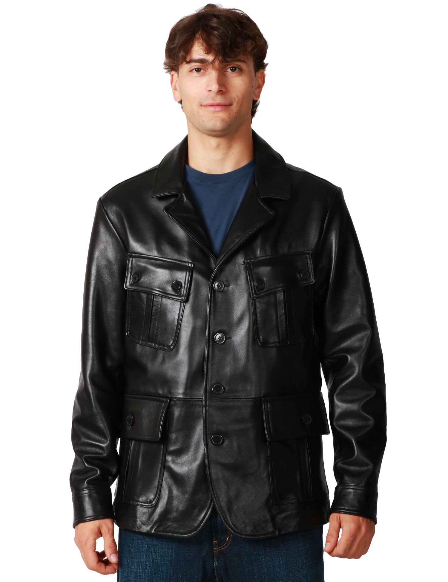 GIUBBOTTO GIACCA UOMO BLUSOTTO ALAN IN NAPPA CON COLLO REVER E 4 TASCHE DAVANTI