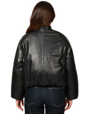 GIUBBINO BOMBER DONNA D FOUR NERO IN NAPPA CON ZIP METALLICA E MANICA A PALLONCINO