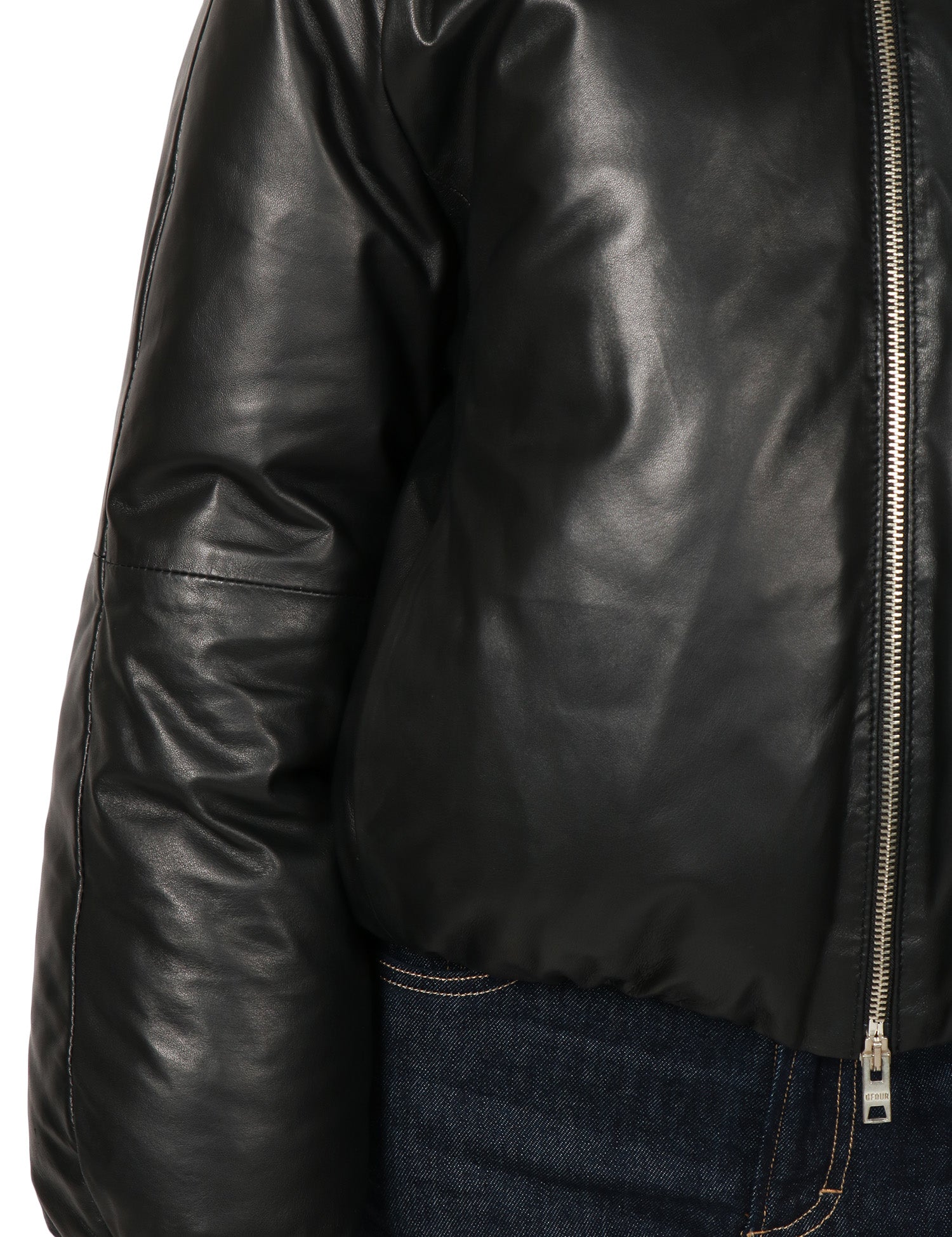 GIUBBINO BOMBER DONNA D FOUR NERO IN NAPPA CON ZIP METALLICA E MANICA A PALLONCINO