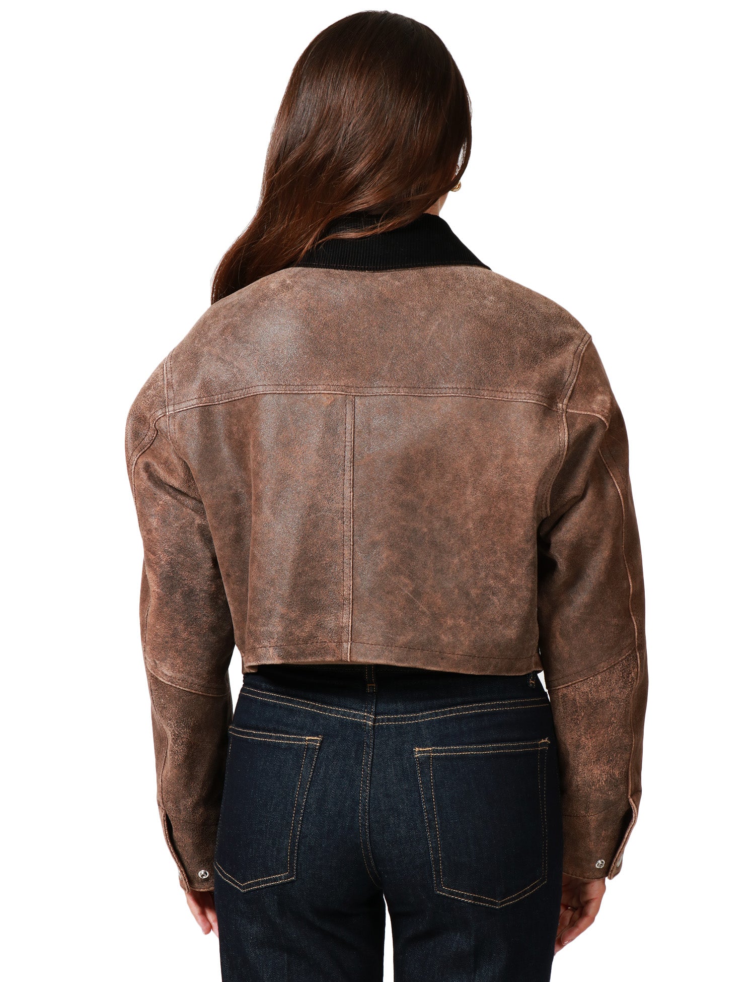 GIUBBOTTO DONNA D FOUR MORO CROP IN VERA PELLE CON COLLETTO E ZIP METALLICA