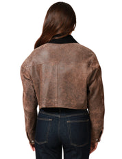 GIUBBOTTO DONNA D FOUR MORO CROP IN VERA PELLE CON COLLETTO E ZIP METALLICA