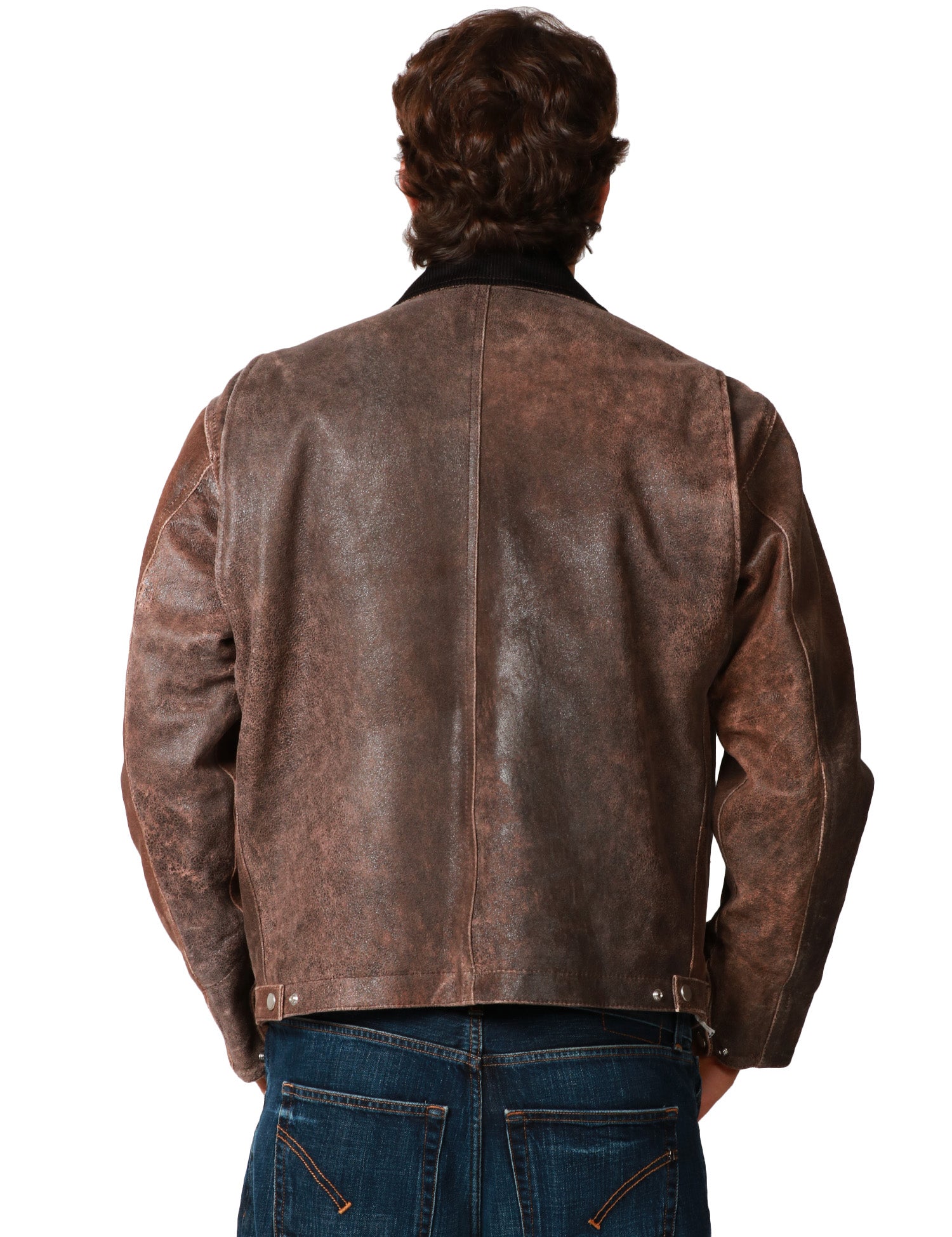 GIUBBOTTO UOMO D FOUR MARRONE IN VERA PELLE CON EFFETTO VINTAGE, COLLETTO E ZIP METALLICA BIDIREZIONALE