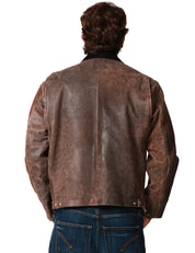 GIUBBOTTO UOMO D FOUR MARRONE IN VERA PELLE CON EFFETTO VINTAGE, COLLETTO E ZIP METALLICA BIDIREZIONALE