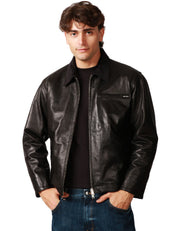 GIUBBOTTO UOMO D FOUR NERO IN PELLE MARTELLATA CON COLLETTO E ZIP METALLICA BIDIREZIONALE