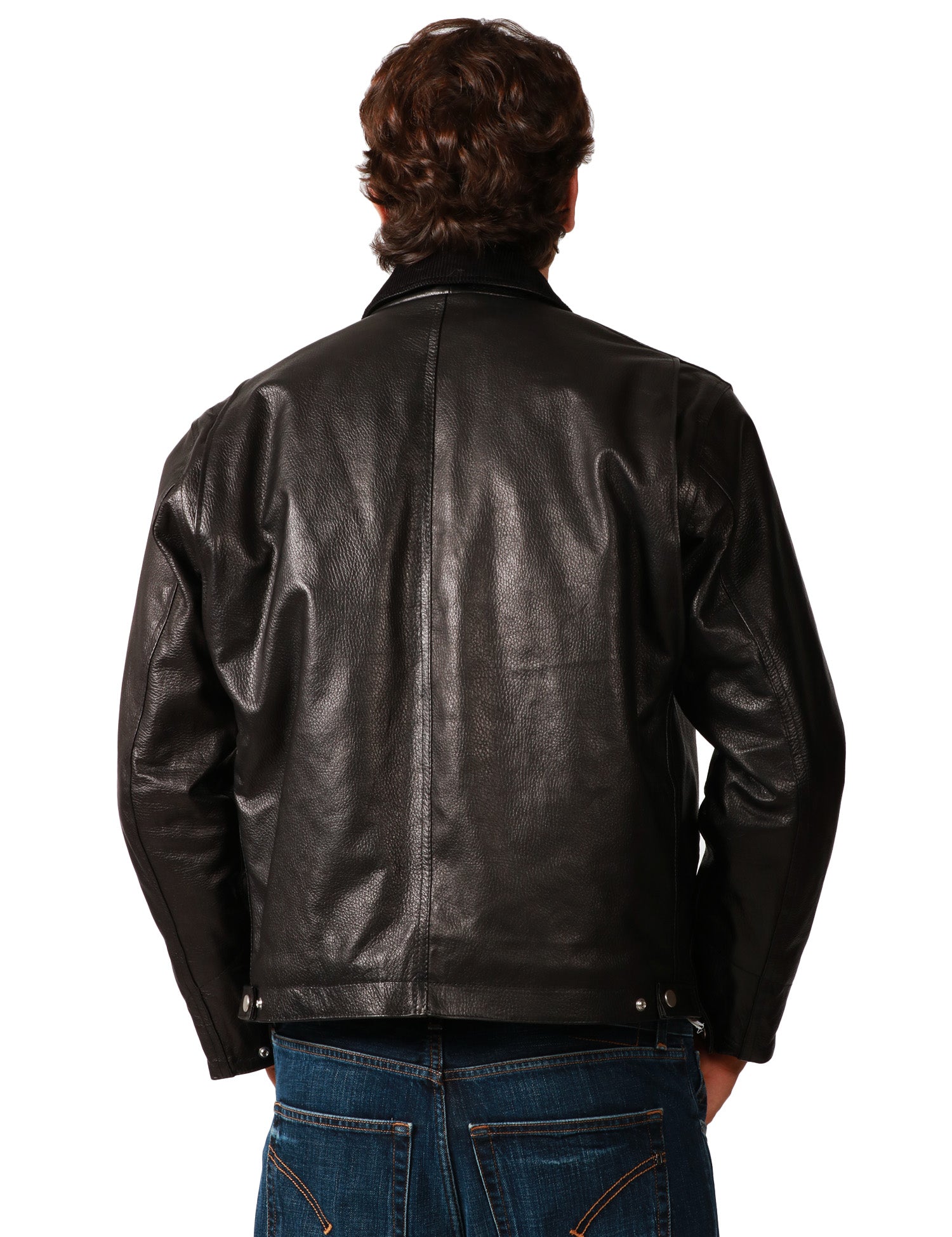 GIUBBOTTO UOMO D FOUR NERO IN PELLE MARTELLATA CON COLLETTO E ZIP METALLICA BIDIREZIONALE