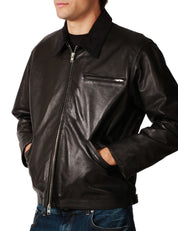 GIUBBOTTO UOMO D FOUR NERO IN PELLE MARTELLATA CON COLLETTO E ZIP METALLICA BIDIREZIONALE