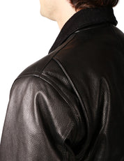 GIUBBOTTO UOMO D FOUR NERO IN PELLE MARTELLATA CON COLLETTO E ZIP METALLICA BIDIREZIONALE