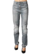 JEANS DONNA DONDUP KOONS INCHES GREY DENIM CON BOTTONIERA GIOIELLO E ROTTURE SULL'ORLO