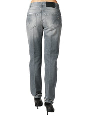JEANS DONNA DONDUP KOONS INCHES GREY DENIM CON BOTTONIERA GIOIELLO E ROTTURE SULL'ORLO