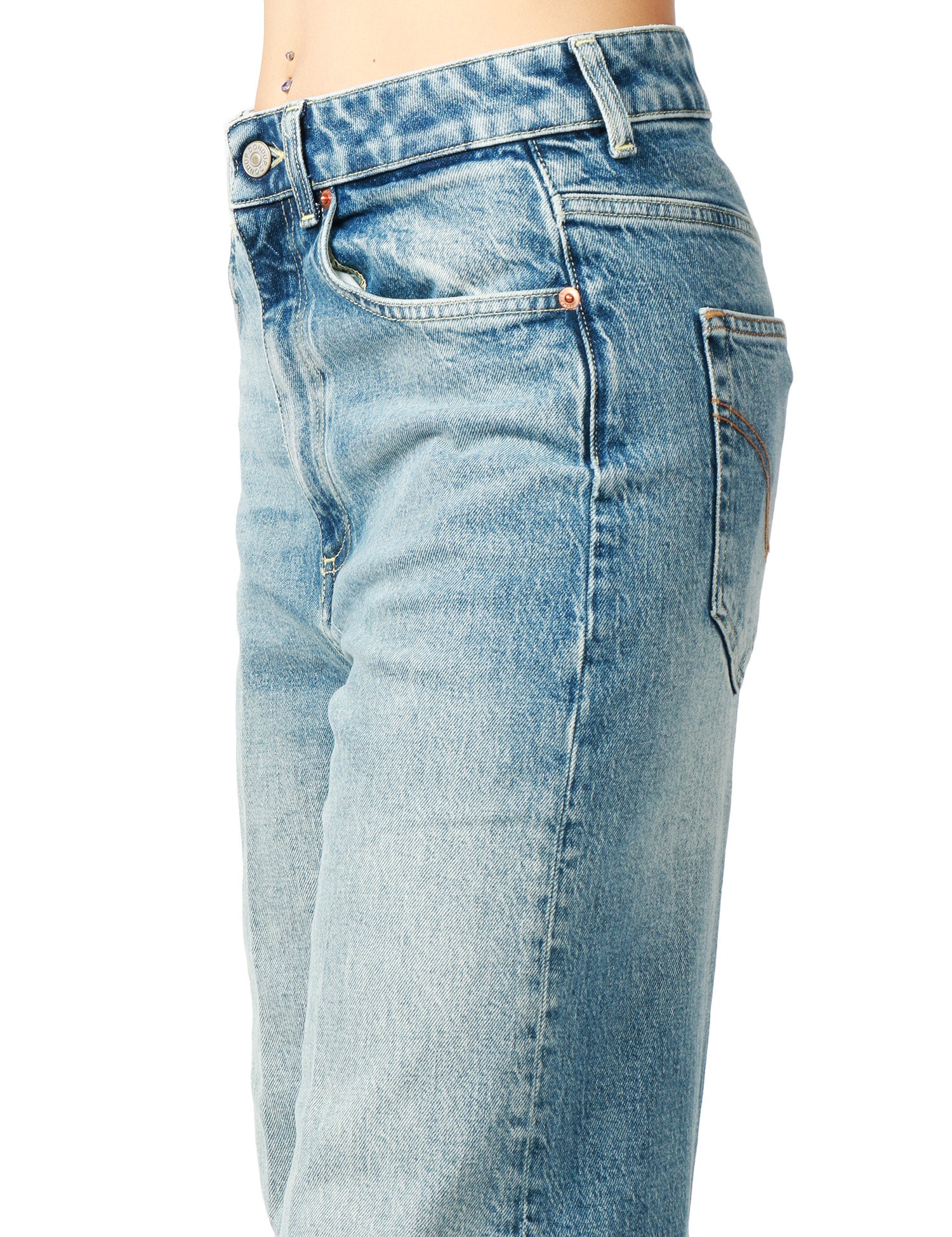 JEANS DONNA DONDUP BEATRIX DENIM CHIARO WIDE LEG FIT CON GAMBA A PALAZZO IN DENIM STRETCH RICICLATO