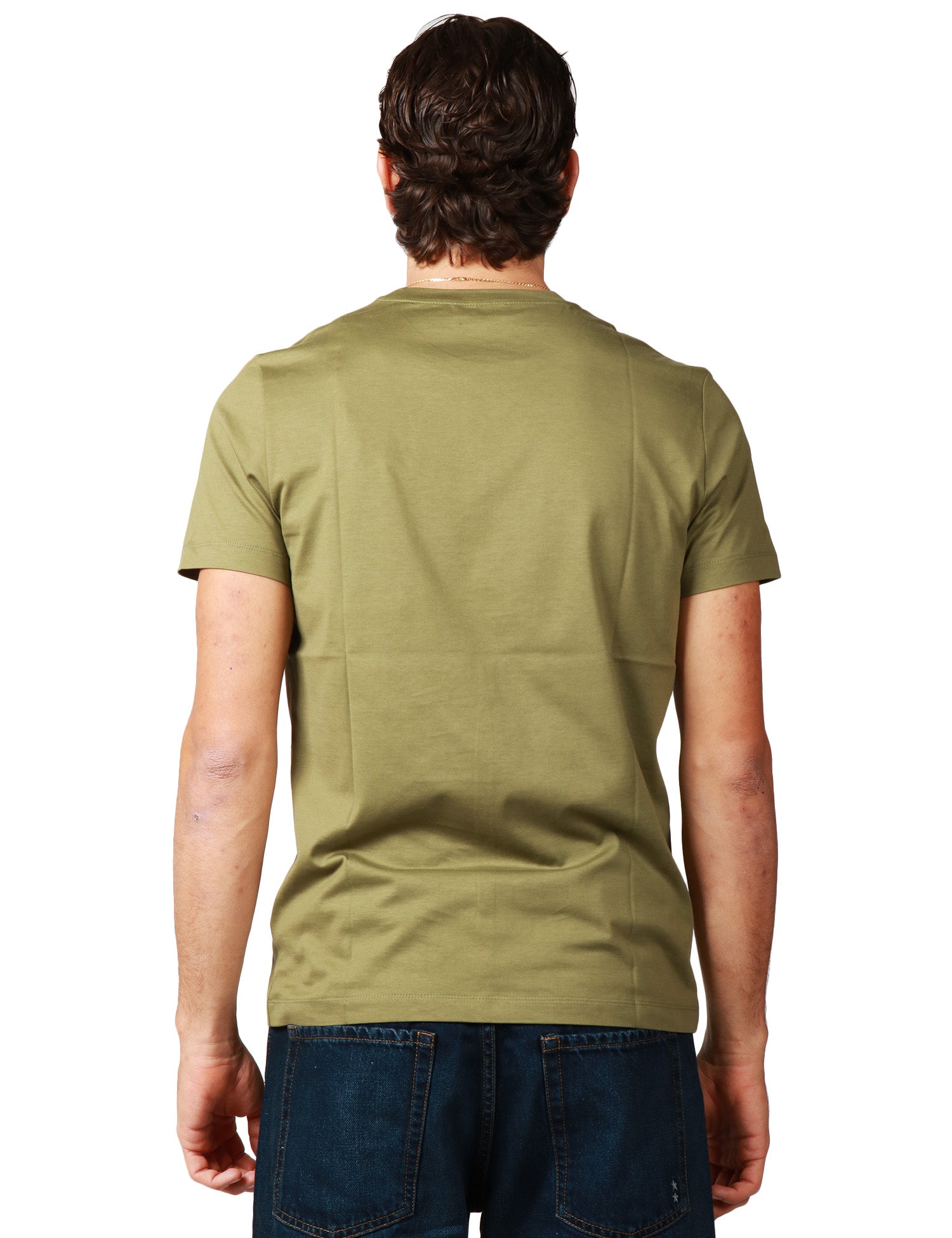 T-SHIRT UOMO DONDUP MILITARE GIROCOLLO IN JERSEY FIAMMATO CON D LOGO SUL PETTO