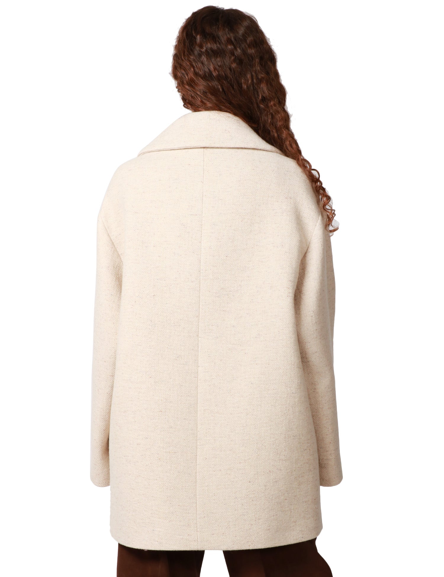 CAPPOTTO CABAN ELISABETTA FRANCHI LATTE IN PANNO DI LANA DOPPIOPETTO CON BOTTONI GIOIELLO E STAMPA LOGO SULLA PATTA