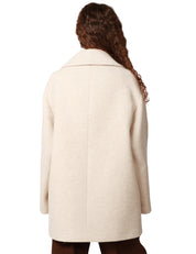 CAPPOTTO CABAN ELISABETTA FRANCHI LATTE IN PANNO DI LANA DOPPIOPETTO CON BOTTONI GIOIELLO E STAMPA LOGO SULLA PATTA