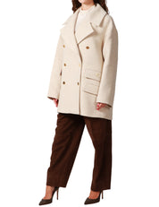 CAPPOTTO CABAN ELISABETTA FRANCHI LATTE IN PANNO DI LANA DOPPIOPETTO CON BOTTONI GIOIELLO E STAMPA LOGO SULLA PATTA