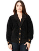 Cardigan donna elisabetta franchi nero in ciniglia bouclè con bottoni logati in metallo dorato