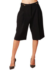 BERMUDA DONNA ELISABETTA FRANCHI NERO CON PIEGA CENTRALE E DETTAGLI FIOIELLO SULLA VITA