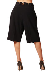 BERMUDA DONNA ELISABETTA FRANCHI NERO CON PIEGA CENTRALE E DETTAGLI FIOIELLO SULLA VITA