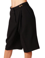 BERMUDA DONNA ELISABETTA FRANCHI NERO CON PIEGA CENTRALE E DETTAGLI FIOIELLO SULLA VITA