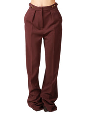PANTALONE DONNA ELISABETTA FRANCHI MERLOT CON PIEGA DAVANTI E DETTAGLI GIOIELLO IN VITA