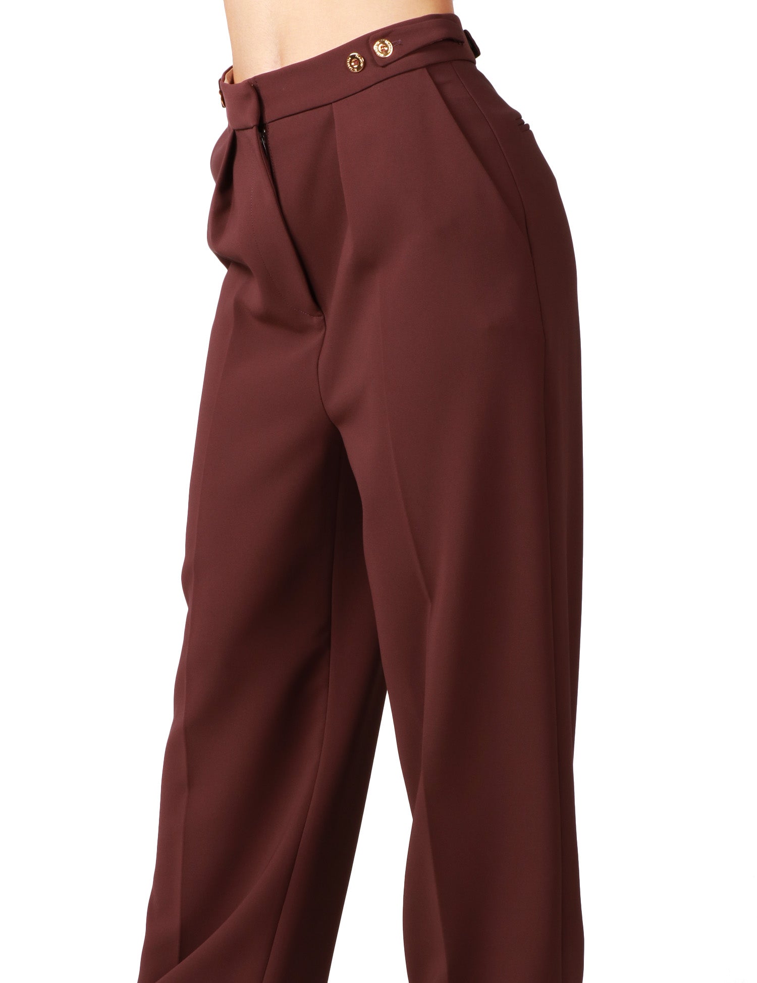 PANTALONE DONNA ELISABETTA FRANCHI MERLOT CON PIEGA DAVANTI E DETTAGLI GIOIELLO IN VITA