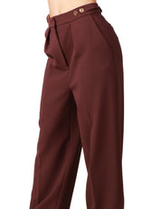 PANTALONE DONNA ELISABETTA FRANCHI MERLOT CON PIEGA DAVANTI E DETTAGLI GIOIELLO IN VITA