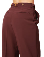 PANTALONE DONNA ELISABETTA FRANCHI MERLOT CON PIEGA DAVANTI E DETTAGLI GIOIELLO IN VITA