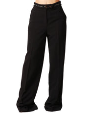 PANTALONE DONNA ELISABETTA FRANCHI NERO A PALAZZO CON NASTRO LOGATO IN VITA