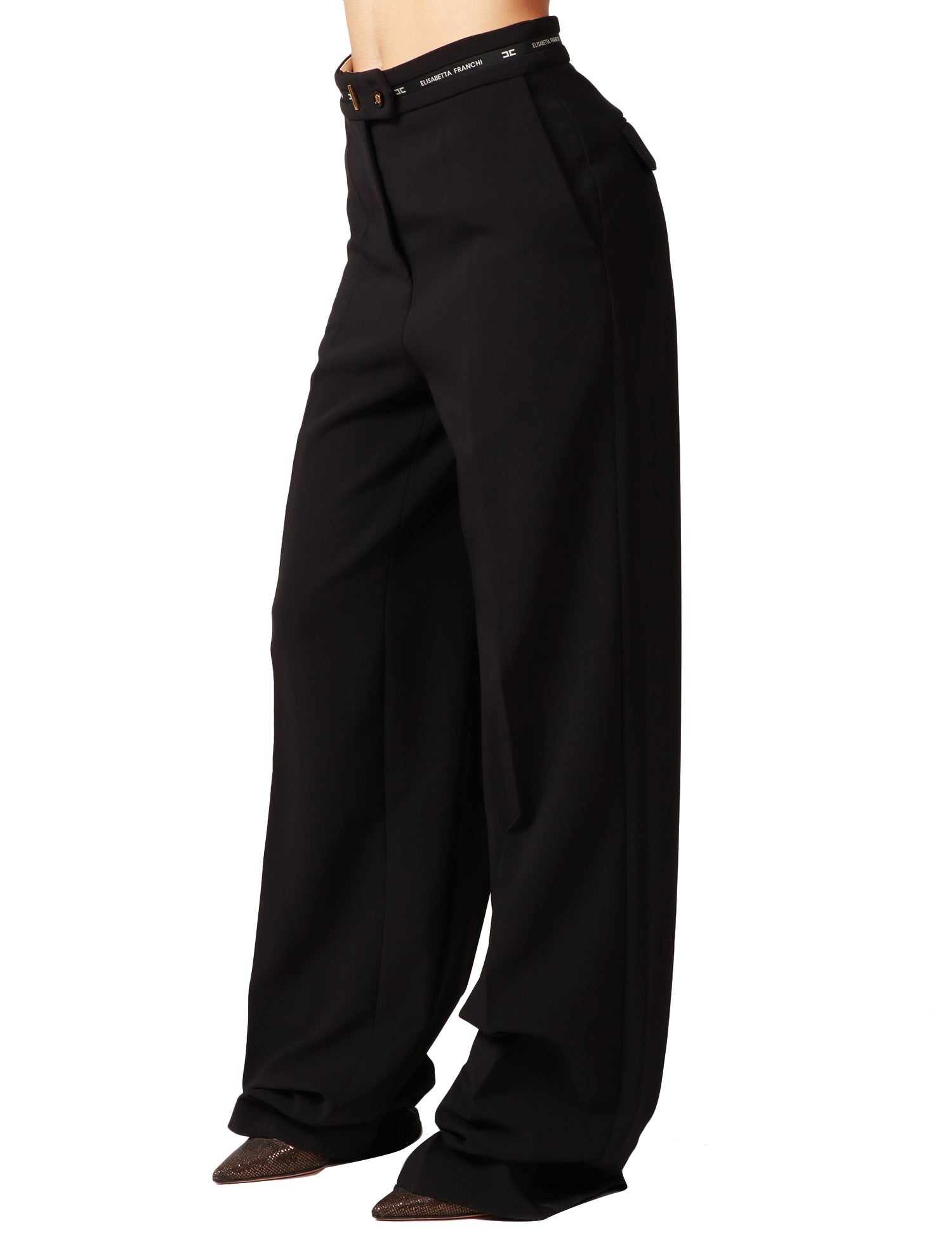 PANTALONE DONNA ELISABETTA FRANCHI NERO A PALAZZO CON NASTRO LOGATO IN VITA