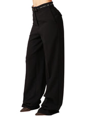 PANTALONE DONNA ELISABETTA FRANCHI NERO A PALAZZO CON NASTRO LOGATO IN VITA