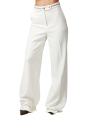 PANTALONE DONNA ELISABETTA FRANCHI AVORIO A PALAZZO CON NASTRO LOGATO SULLA VITA