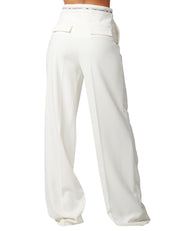 PANTALONE DONNA ELISABETTA FRANCHI AVORIO A PALAZZO CON NASTRO LOGATO SULLA VITA