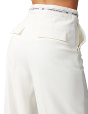 PANTALONE DONNA ELISABETTA FRANCHI AVORIO A PALAZZO CON NASTRO LOGATO SULLA VITA