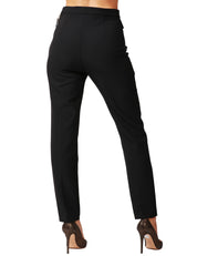 PANTALONE DONNA ELISABETTA FRANCHI NERO CON PATTE IMPREZIOSITE DA BOTTONI LOGATI