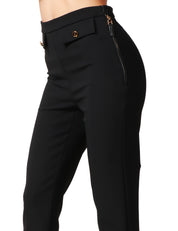 PANTALONE DONNA ELISABETTA FRANCHI NERO CON PATTE IMPREZIOSITE DA BOTTONI LOGATI