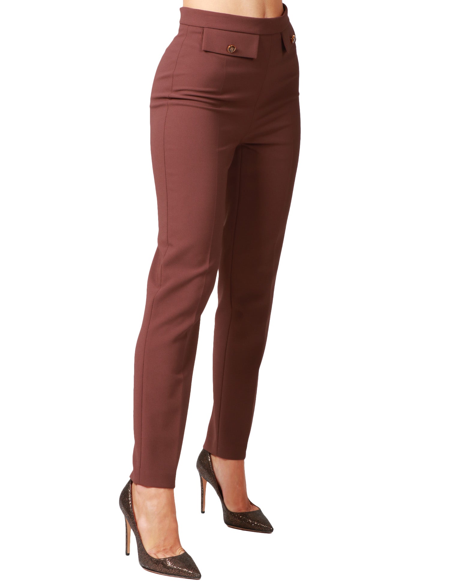 PANTALONE DONNA ELISABETTA FRANCHI COFFEE SLIM CON PATTE DAVANTI E BOTTONI LOGATI