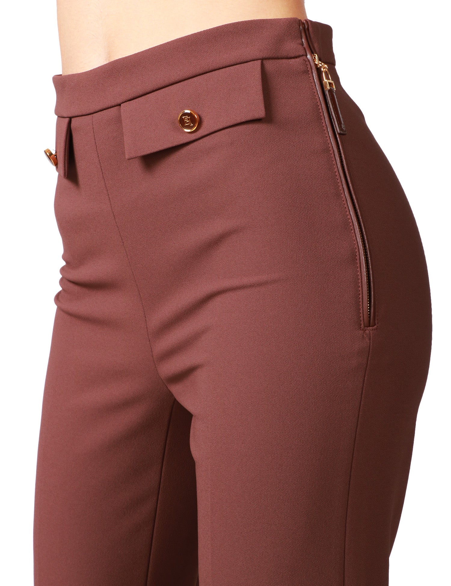 PANTALONE DONNA ELISABETTA FRANCHI COFFEE SLIM CON PATTE DAVANTI E BOTTONI LOGATI