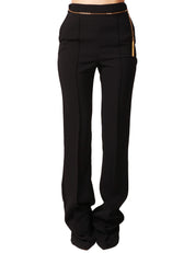 PANTALONE DONNA ELISABETTA FRANCHI NERO CON GAMBA SVASATA E CINTURA GIOIELLO