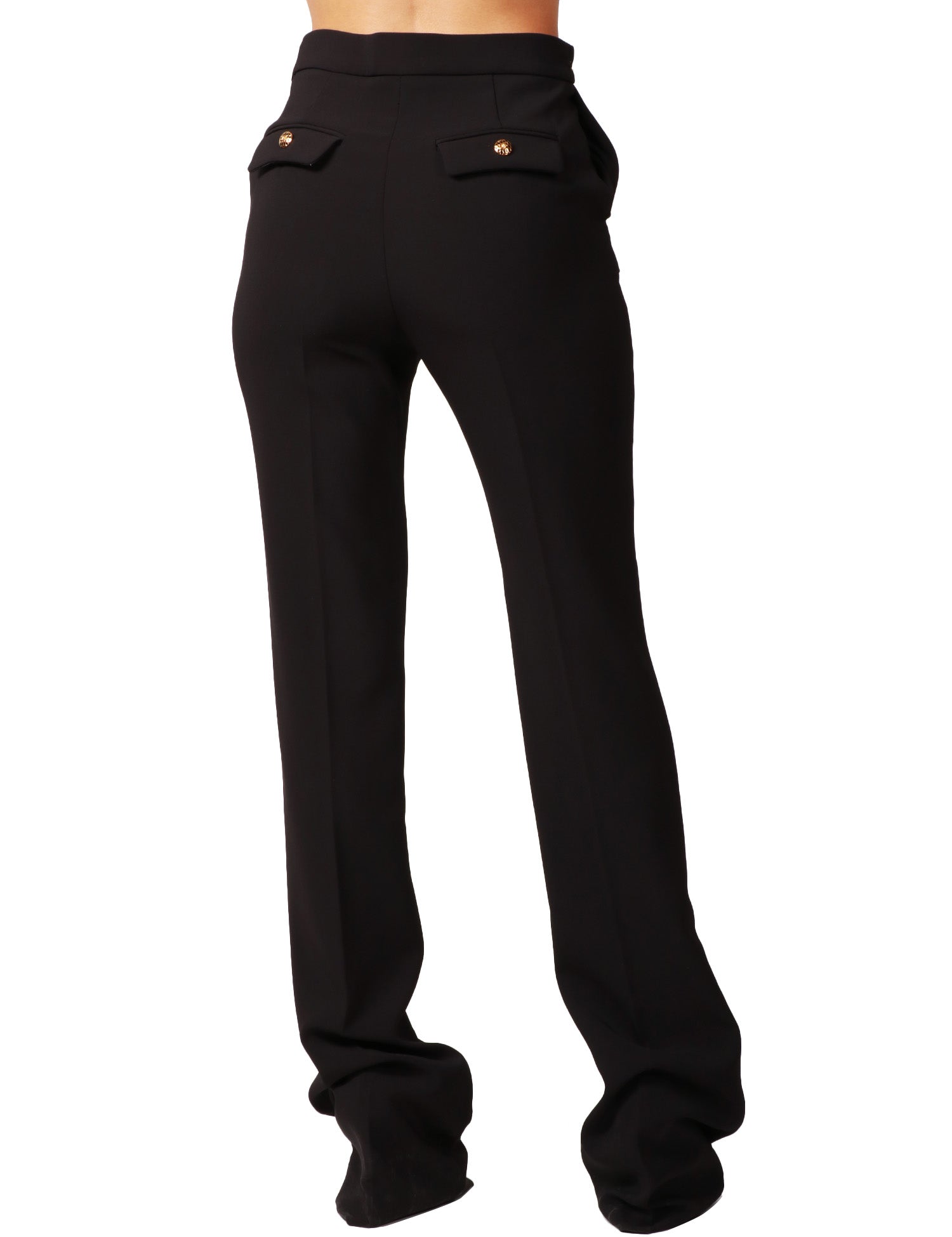 PANTALONE DONNA ELISABETTA FRANCHI NERO CON GAMBA SVASATA E CINTURA GIOIELLO